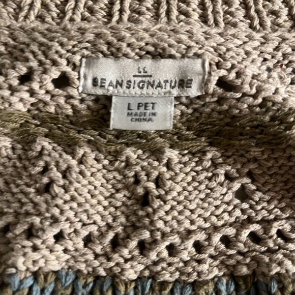 LL Bean fisherman cotton sweater cardigan oatmeal floral size L - Picture 3 of 6